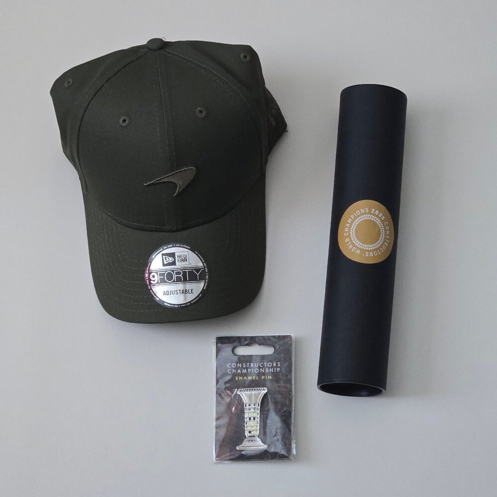 New Era 9FORTY McLaren Cap OSFM Olive, 2025 Constructor's Champion Print & Pin